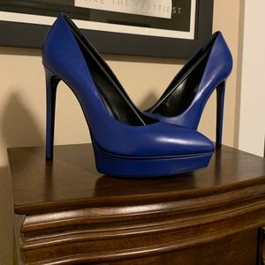 Saint Laurent Bleu Janis Leather Platform Pump